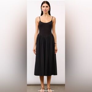 Black Ribbed Tank Midi Dress-Empire Waist A-Line Skirt-Loucia "Chloe" (NWT)